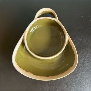 Unique Green Stoneware Soup and Side Bowl